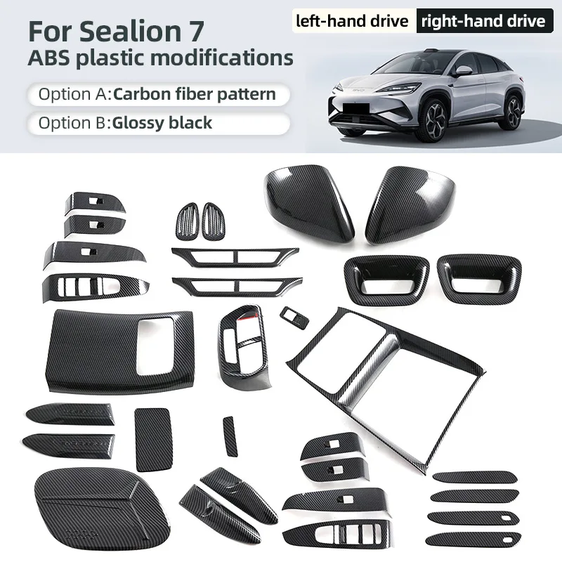 

ABS Carbon Fiber Interior Refit Kit Center Console Gear Shift Steering Wheel Cover Door Switch Covers for BYD Sealion 7 EV 2024