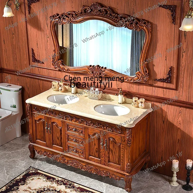 X Combinazione di mobili da bagno europei, lavabo dal pavimento al soffitto, lavabo da bagno americano, rovere rossoHY