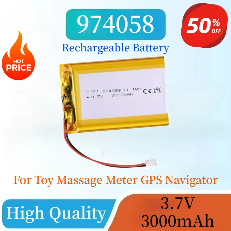 New Rechargeable Li-Po Battery Batteries 3.7V 974058 3000mAh for Toy Massage Meter GPS Navigator Aeromodelling PH2.0P Plug