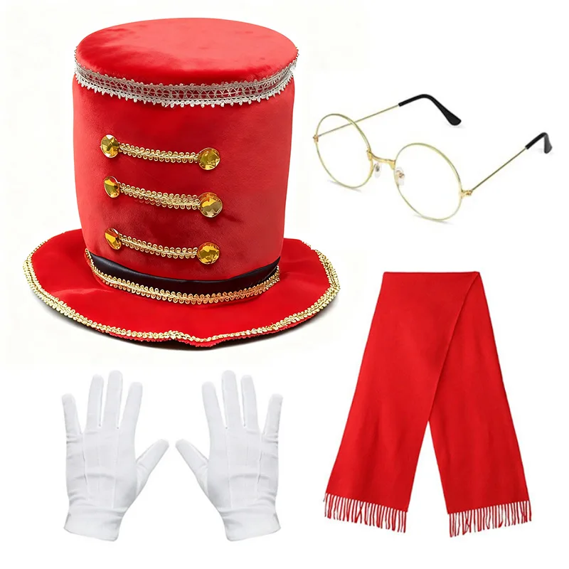 Weihnachts-Nussknacker Party-Zubehör-Set - Goldene Gläser, Schal, Handschuhe im Weihnachtsmann-Thema für Festliche Anlässe