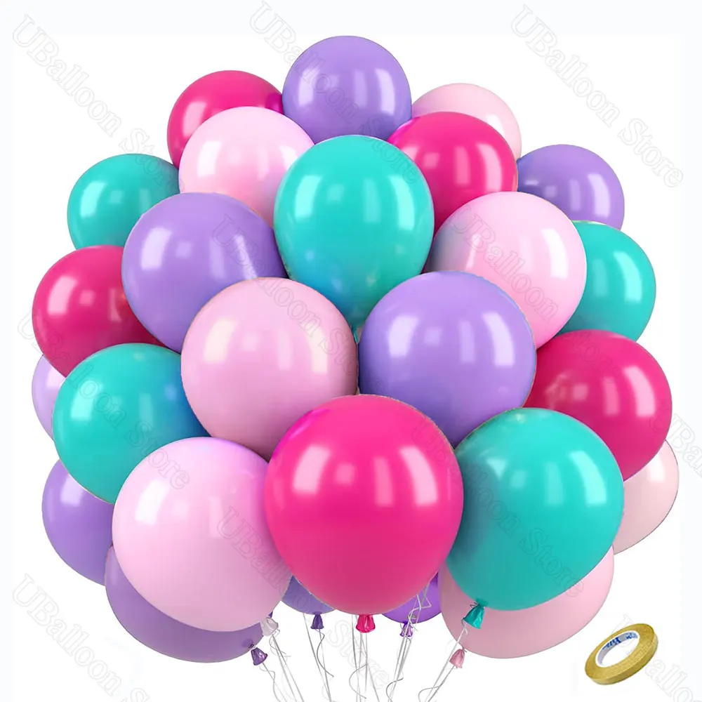 40Pcs Pink Purple Balloons 10Inch Mint Green Metal Purple Hot Pink Latex Balloons for Birthday Baby Shower Mermaid Party Decor