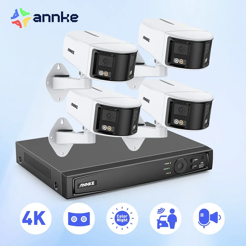 ANNKE Smart Home 4K Video Security Camera System Kit 8CH NVR 180° Dual Lens Security IPC PoE Camera Outdoor 2/4PCS 8MP POE Cam