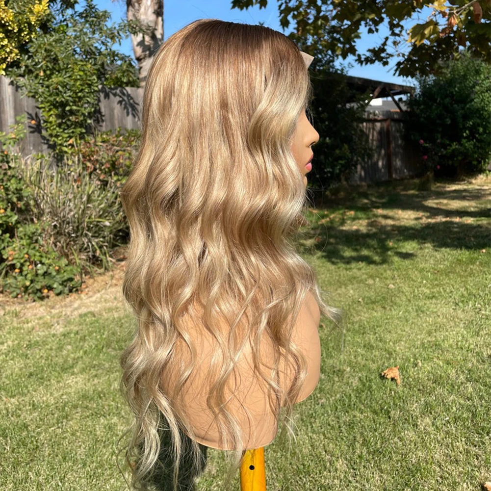 Blonde Light Brown Human Hair Wig Transparent Full Lace Wigs Remy Hair Wavy 13x6 Lace Frontal Wig with Baby Hair Pre-plucked 150