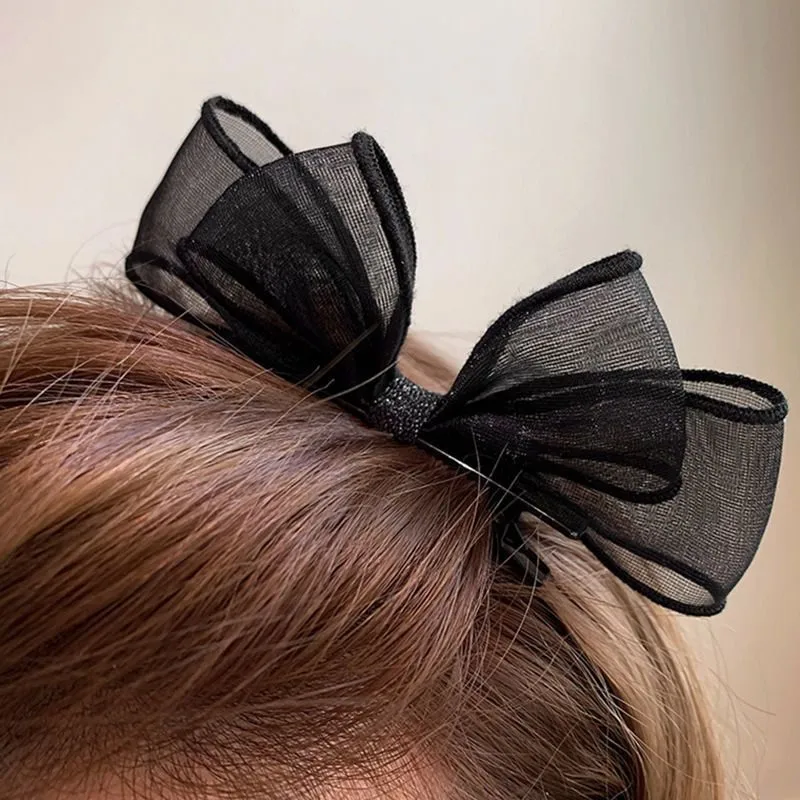 2PCS High-end, Duckbill Clip, Side Clip, Headdress, ins, Black Mesh, Bow, Hair Clip, Female image 3