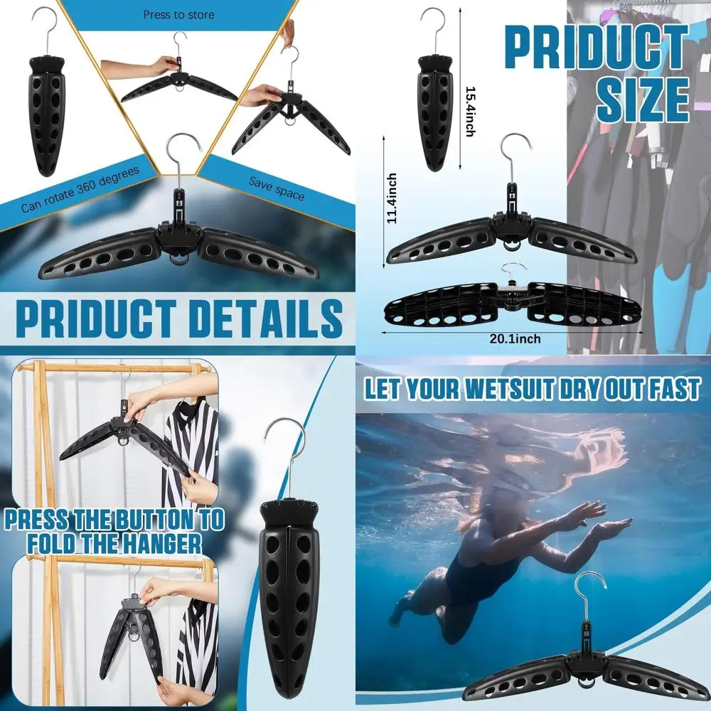 

Foldable Wetsuit Hangers for Surfing and Scuba, Vented, 20 Inches, Black, Ideal for Diving Accessories
