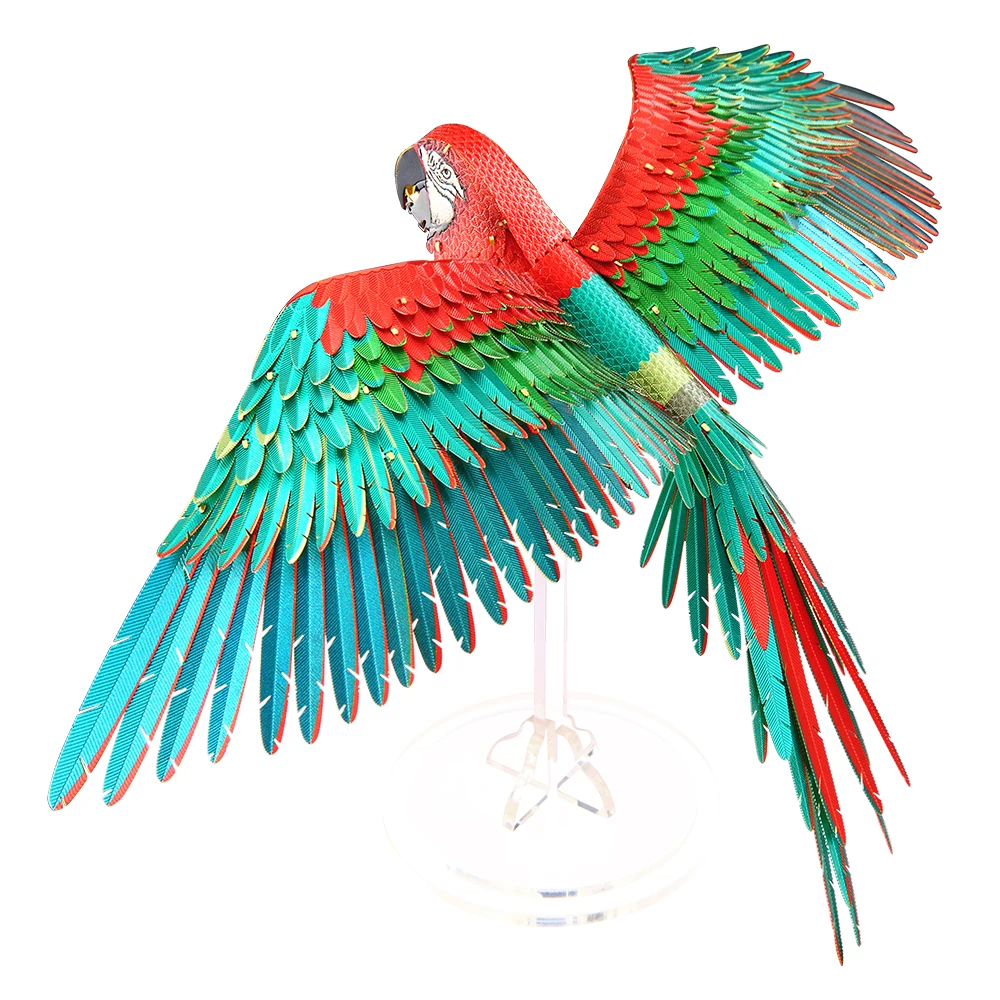 Piececool 3D Metal Puzzle -Scarlet Macaw with Acrylic Stand DIY Model Kits Assemble Jigsaw Toy Desktop Decoration GIFT For Adult