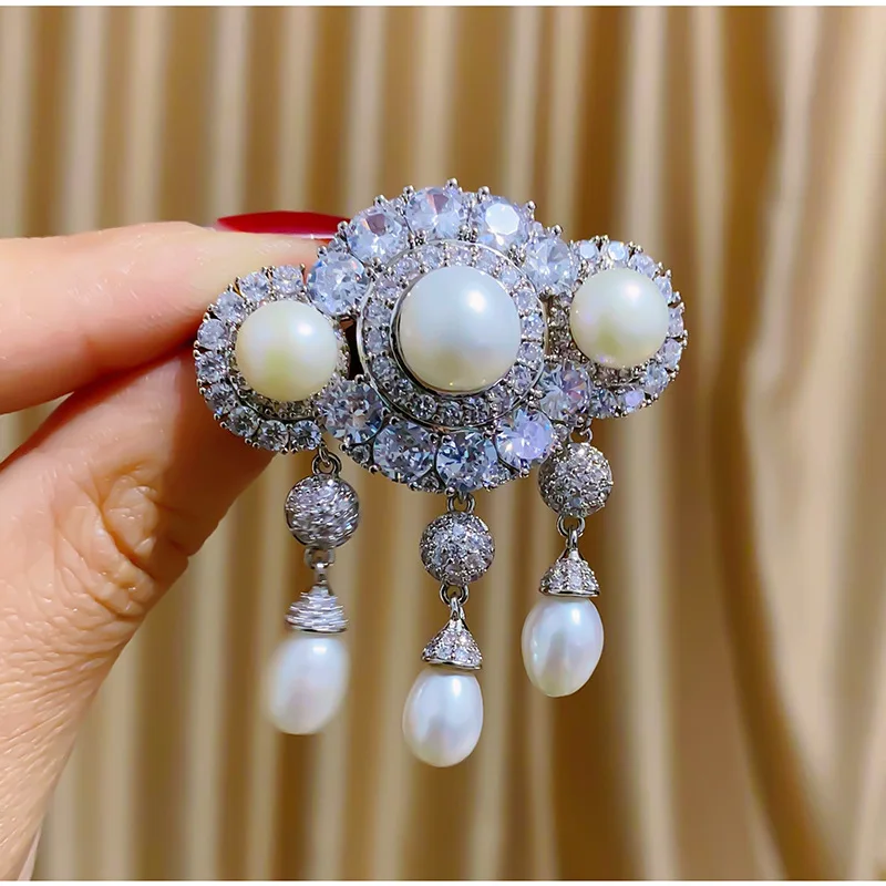 

Fashion Corsage Tassel Cubic Zirconia Imitation Pearl Suit Coat Clothing Accessories Brooch Brooch