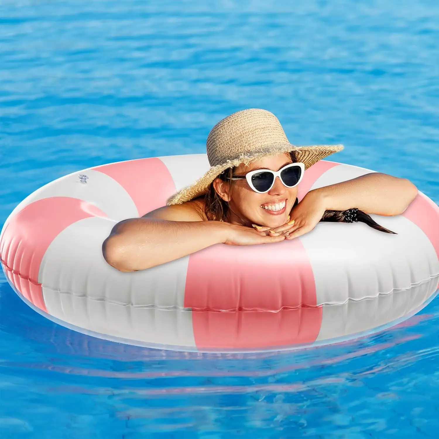 2 Pcs Jumbo Inflatable Pool Float 47.24 Inch Floaties Tubes Classic Striped Pool Rings for Adult Inflatable Inner Tube for Swimm