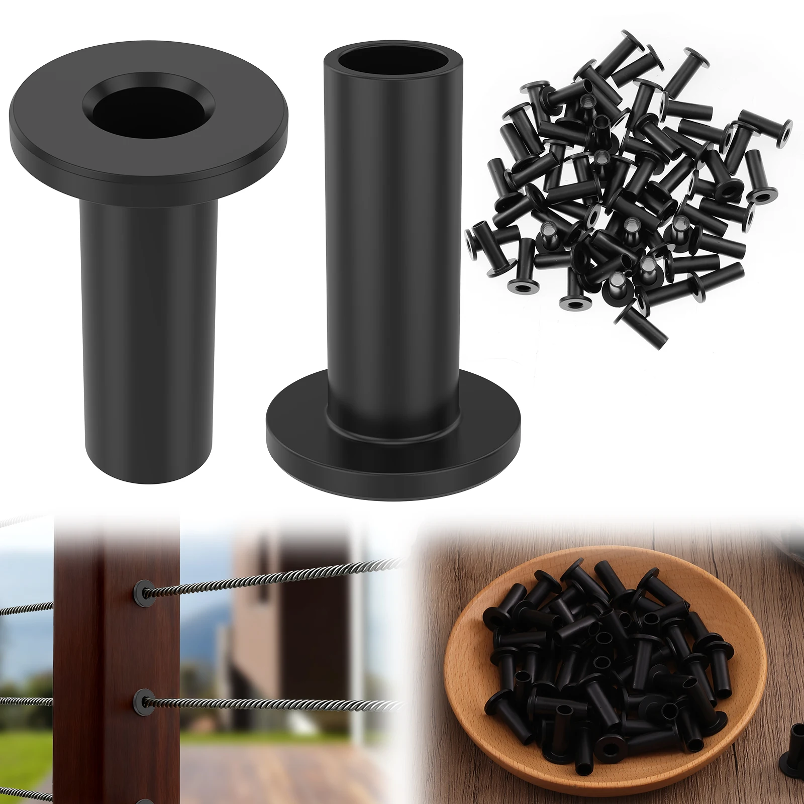 

60 Pcs Black Stainless Steel Protector Sleeves Cable Railing Protector Sleeves Deck Cable Railing Protectors for 1/8 inch Decks