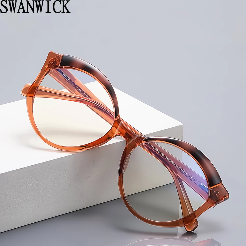 

Swanwick oval acetate glasses frames women fashion anti blue light blocking cat eye glasses tr90 vintage clear lens blue green