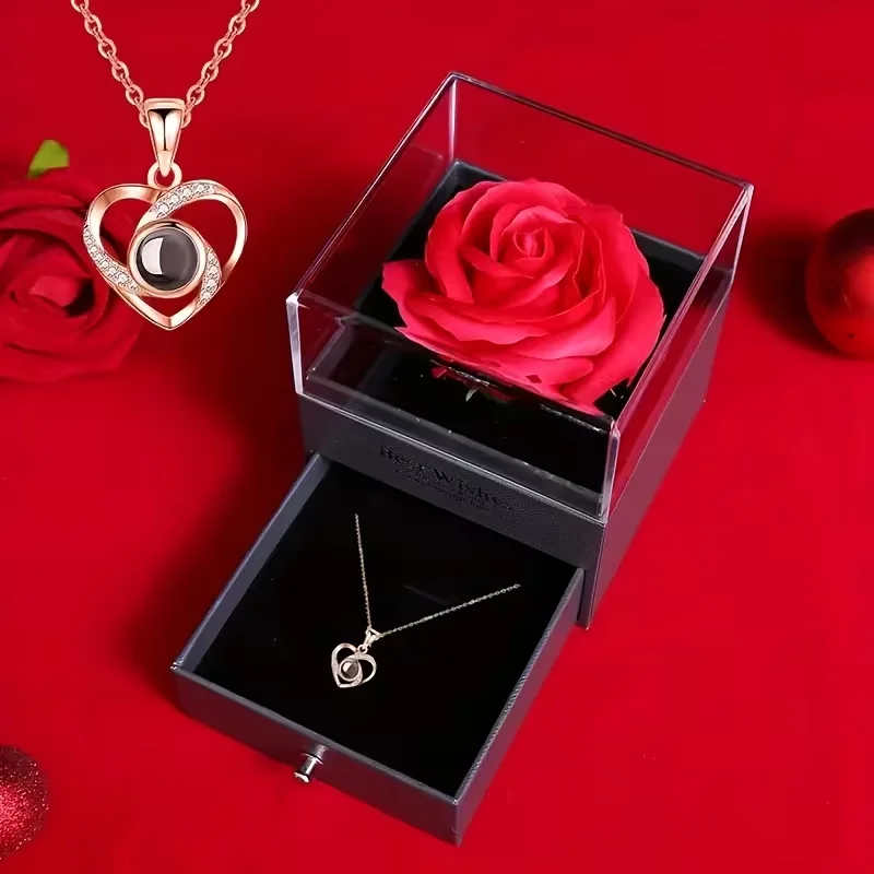 Women's Stainless Steel Permanent Rose Necklace - Jewelry Gift Box Suitable for Valentine's Day,Mother's Day,Birthdays Christmas