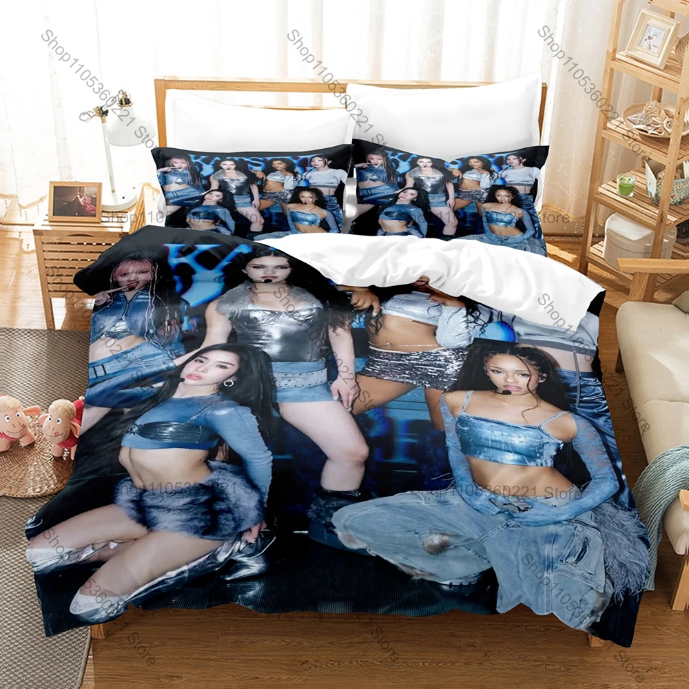 Cool Bold Trendy Six-Member Global Girl Graphic KATSEYE Beautiful Chaos Album Cover Bedding Set Duvet Cover With 2 Pillowcases T