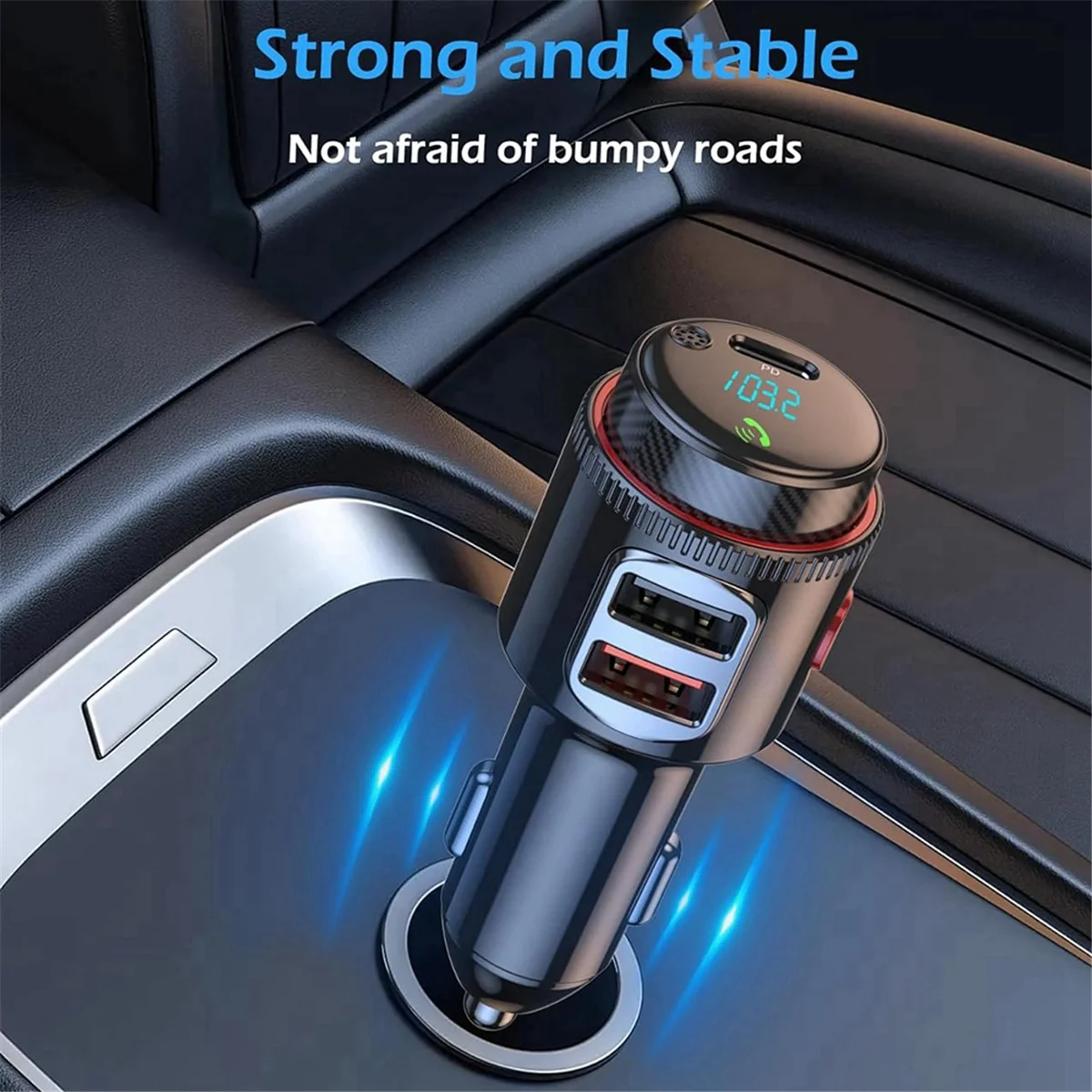 New Car Bluetooth Adapter, Wireless FM Transmitter,Dual Fast Charging, Cigarette Lighter Radio MP3 Player, HiFi Bass Sound