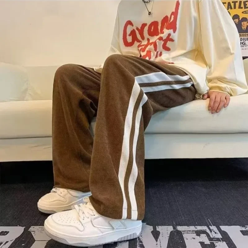 Pants Women Streetwear Fashion Baggy Chic All-match BF Style Harajuku Hipster Vintage Straight Striped Minimalist Unisex Popular