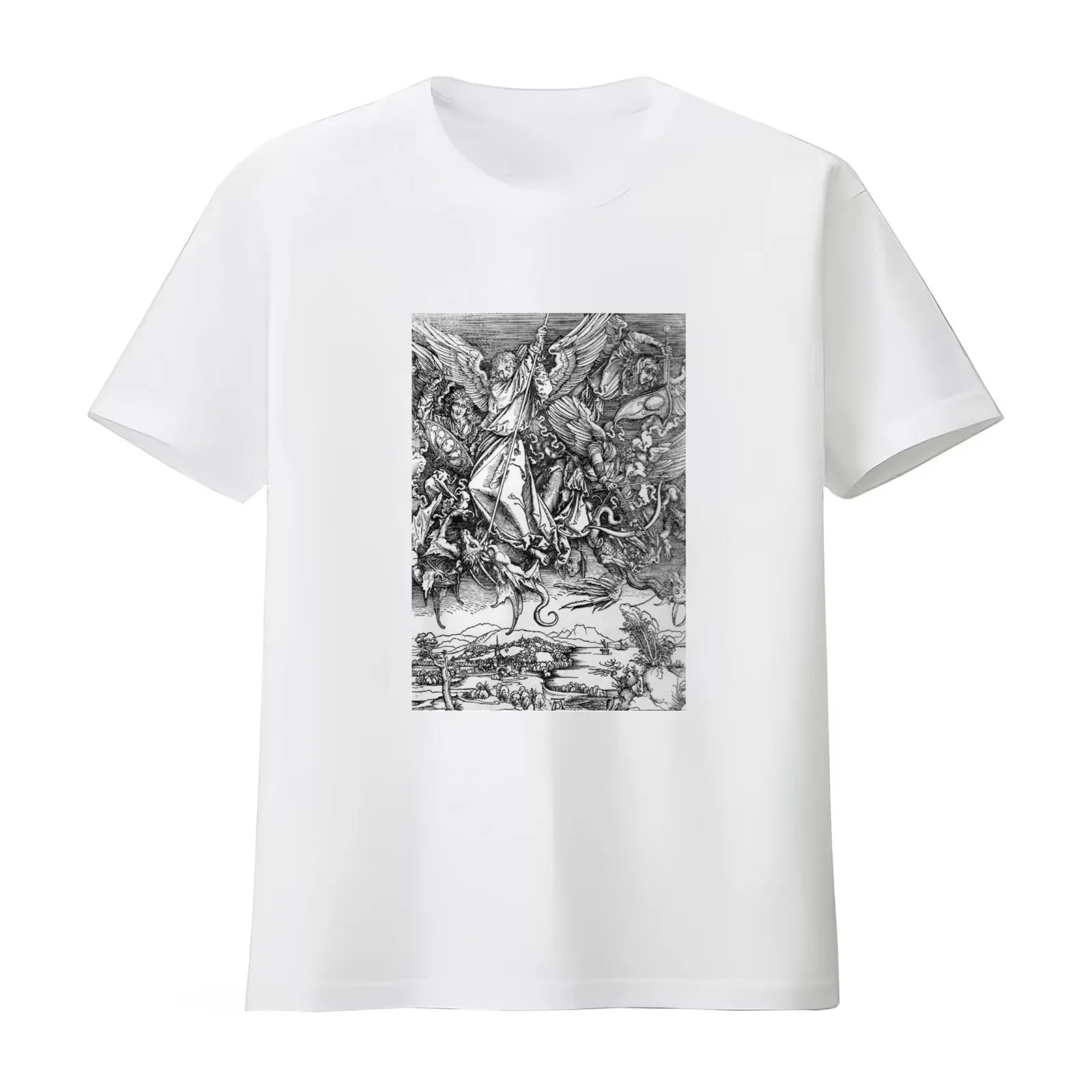 Albrecht Durer - Saint Michael Fighting the Dragon T-Shirt Summer Casual Cotton Tee Oversized Streetwear Tops 100% Cotton