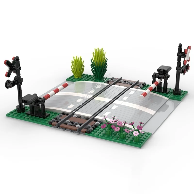 374 pz MOC Ferrovia Livello Crossing Passaggio Niveau Modello Building Blocks FAI DA TE Idea Creativa Mattoni Regali Di Natale Giocattoli Di Compleanno