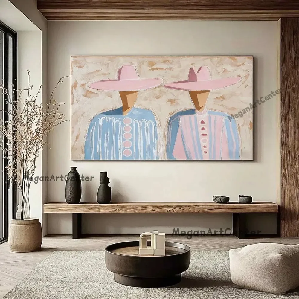 1pc Frameless Canvas Painting Large  Abstract Group Portrait Three Cowboy Abstract Figurative Art Wall Decor Western Art Texture
