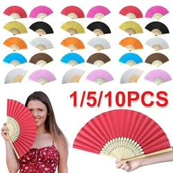 1/5/10pcs DIY Bamboo Folding Hand Fan Adults Children's Calligraphy Painting Practice Paper Fan Wedding Party Gift Home Decor