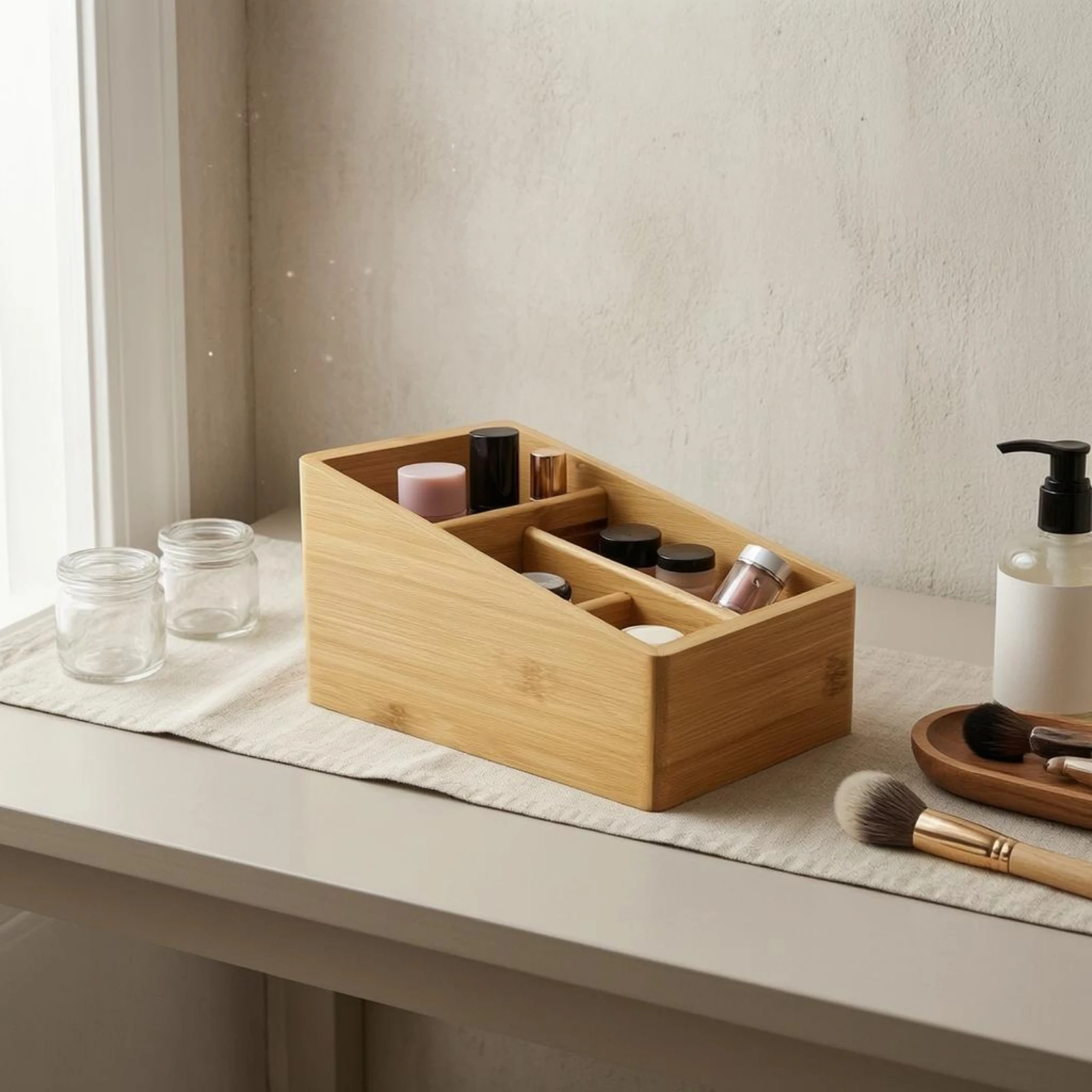 Desktop Organizer Box Rectangular Bamboo Storage Box Bamboo Desk Drawer Organizer Space Saving Easy to Clean