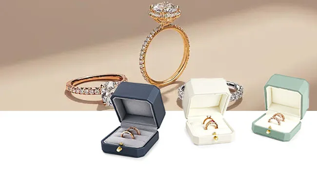 Oirlv Luxurious Velvet Ring Box Set-Elegant Single & Double Ring Holder for Wedding Anniversary Gifts Jewelry Storage Organizer