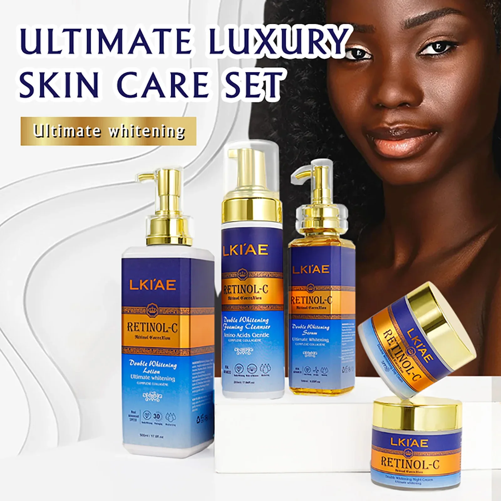 

LKIAE Retinol Double Whitening Skin Care Set, Moisturizing, Clean Skin, Reduce Wrinkles, Stains, Dark Spots, Even Skin Tone