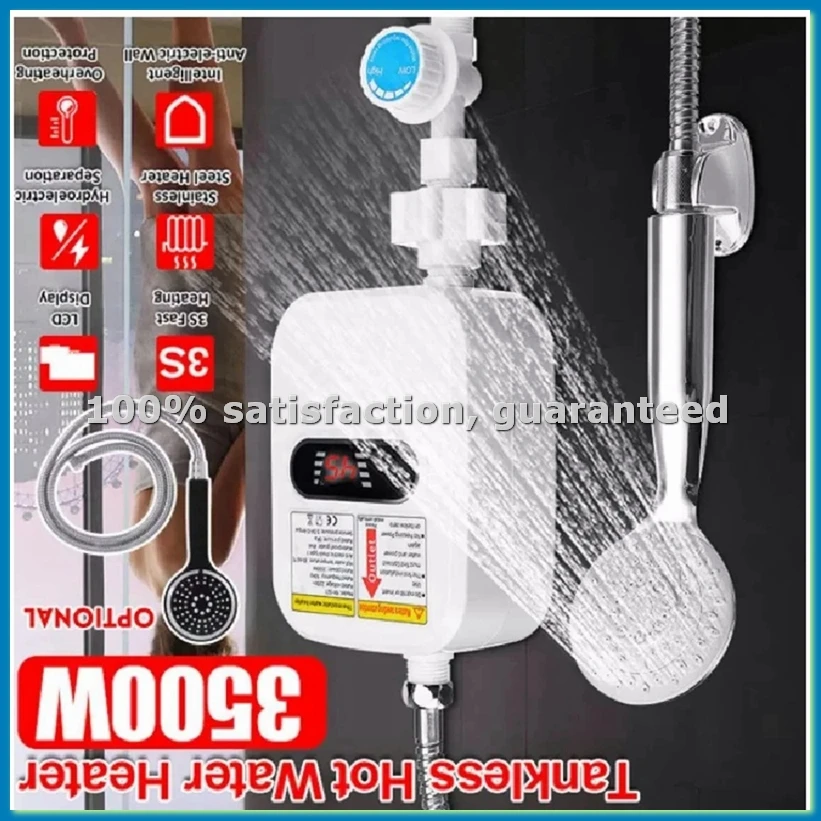 

Instant Water Heater Shower Bathroom Faucet Plug Hot Water Heater 3500W Digital Display for Country House UK Plug-ABLM