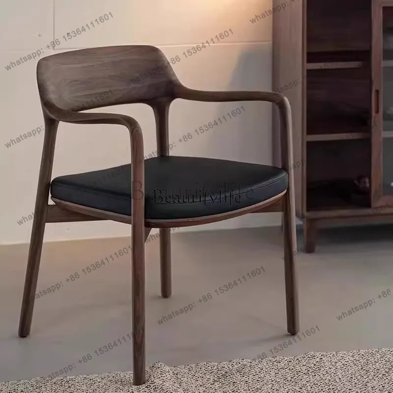 Nordic White Ash Solid Wood Dining Chair Living Room Single Backrest Armrest Light Luxury Meeting Chair