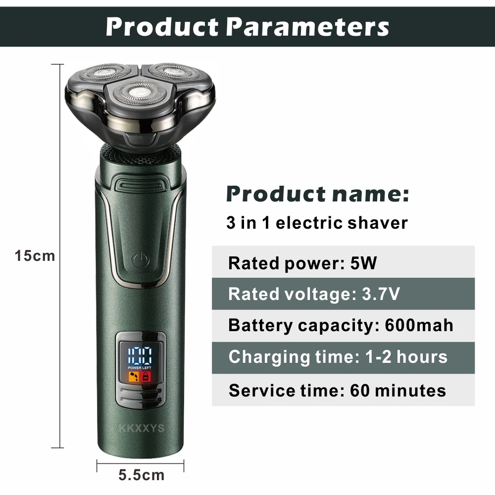 3 in 1 Electric Shaver for men Razor Smart Beard Beard Trimmer IPX7 Shaving Machine LCD Display Electric Razor Wet-Dry Dual