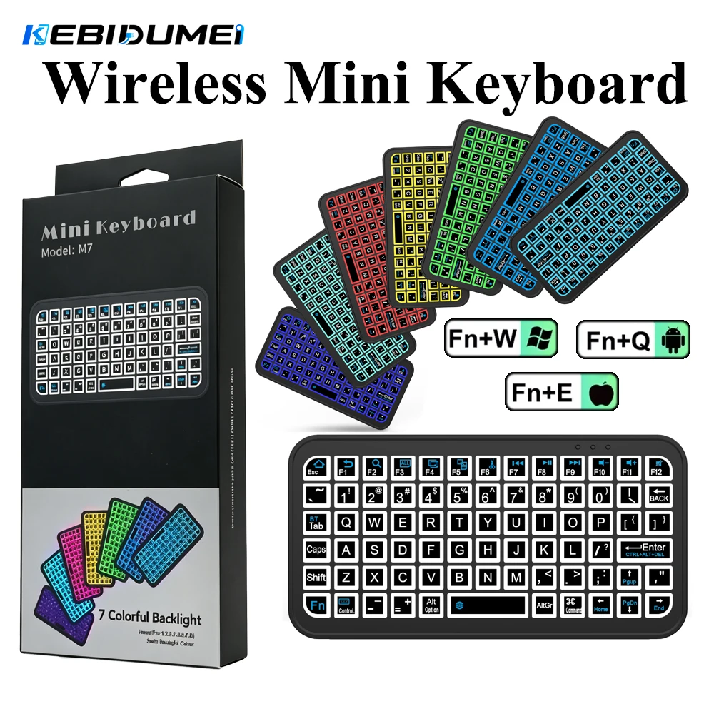 KEBIDUMEI – Mini clavier Bluetooth 5.2, rétroéclairé RGB, sans fil, rechargeable, ultra-fin, silencieux, pour Windows, Android, IOS