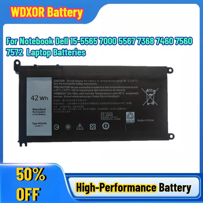 

High-Quality WDXOR Battery for Dell 15-5565 7000 5567 7368 7460 7560 7572 Laptop Batteries