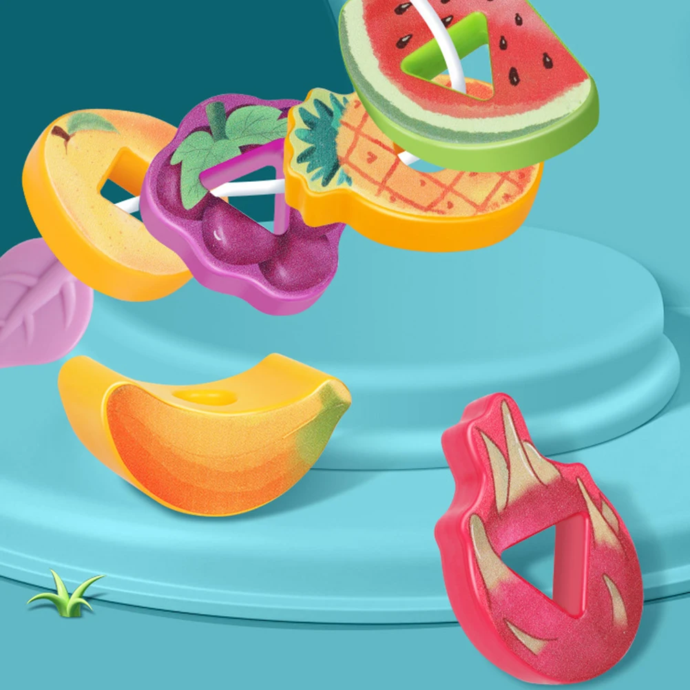 1 مجموعة من خيوط الفاكهة للأطفال الصغار جلد اللعب التعليمية التراص كتل شكل فرز لعبة مطرز كتل الفواكه خيوط #1
