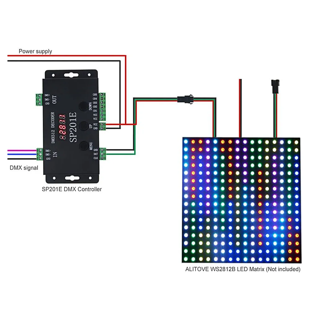SP201E DMX512 فك DMX محول تحكم تيار مستمر 5-24 فولت DMX512/1990 إلى SPI عنونة LED 1024 بكسل PWM 5CH يعتم إشارة