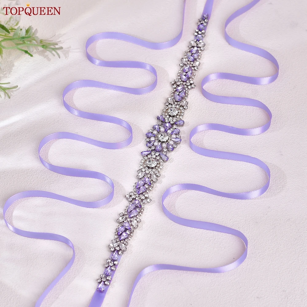 TOPQUEEN Lavender Rhinestone Crystal Bridal Belt, Fashion Floral Waist Sash, Wedding Dress Belt, Prom Party Accessory - view 5