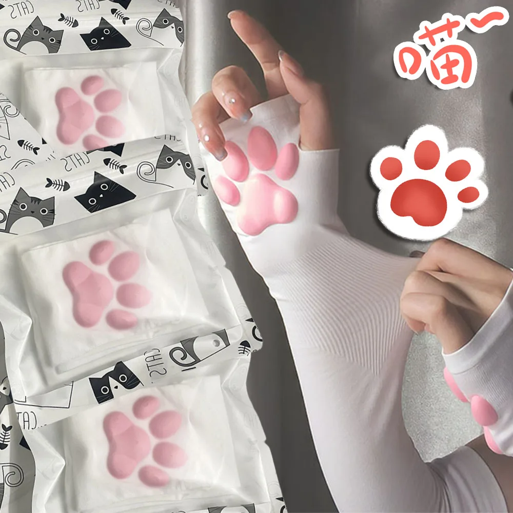 3D Pink Cat Claw Paw Pads Cute Soft Fingerless Fluffy Sun Protection Cool Sleeves Gloves for Women Sun Protection Arm Sleeves