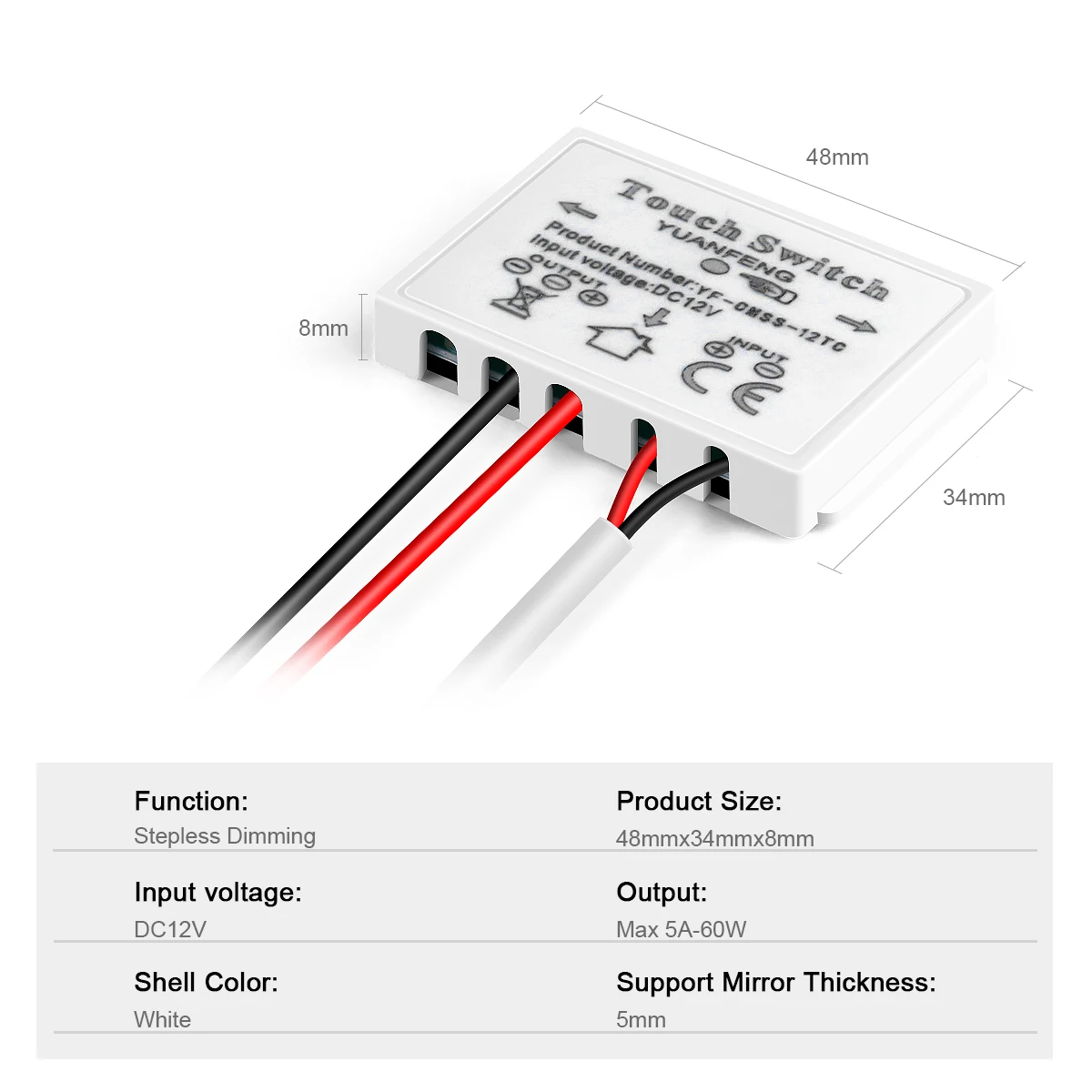 12V 5A LED Dimmer Switch Capacitive CCT Adjustable Touch Sensor Switch For Bathroom Mirror Light Backlight Decoration