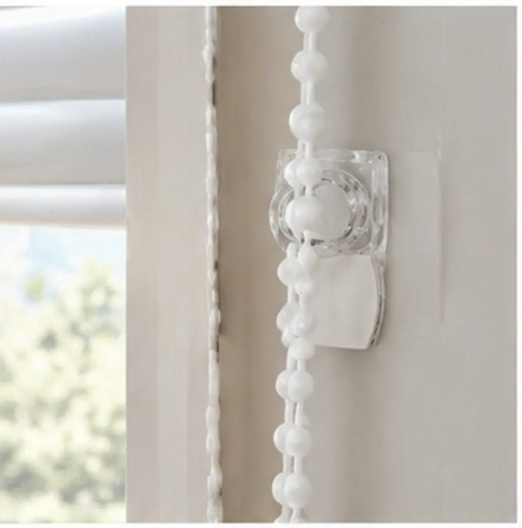 20 pcs Curtain Window Rod Halloween Christmas New Year Chain Tensioner Transparent Bead Retainer Clip No Drill Self Adhesive