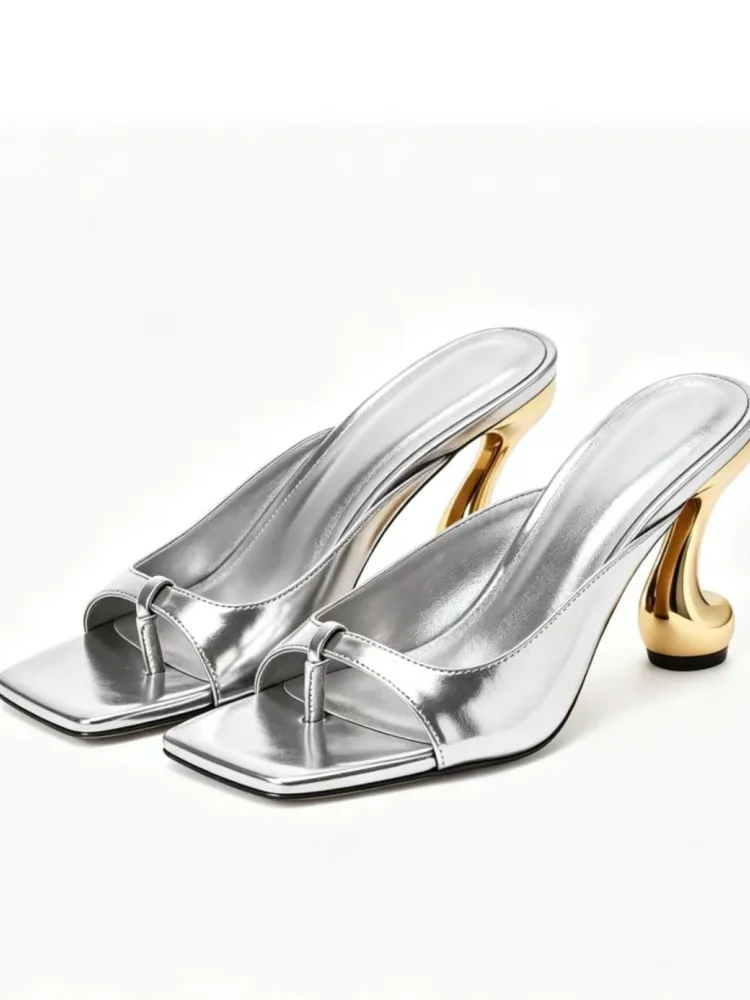 2026Women's Summer New High-heeled Sandals with Square Toe and Exposed Toe, Fashionable Women's Outdoor High-heeled Slippers