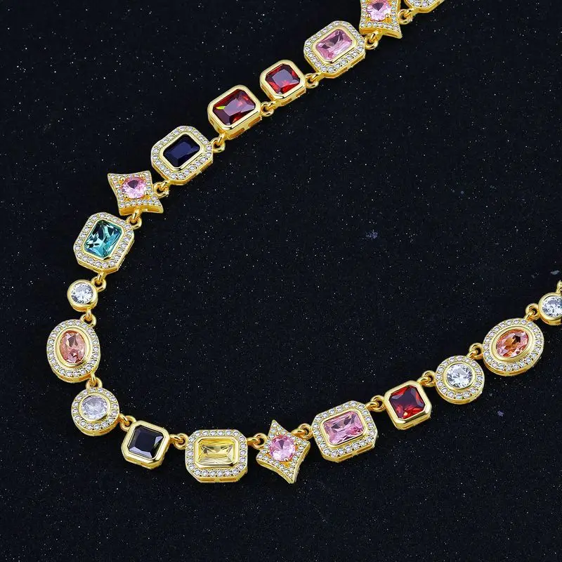 Cool street hip hop men light blue cushion cut gem tennis set adjustable necklace bracelet for rapper casual night gathering