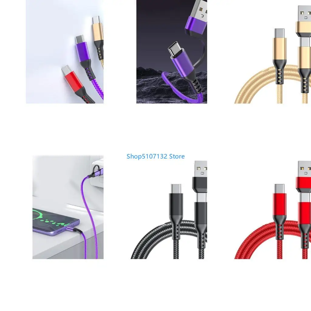 87HD 100cm Mobile Phones Data Cable 60W Super Fast Charging Cord Nylon Braided 2-In-1