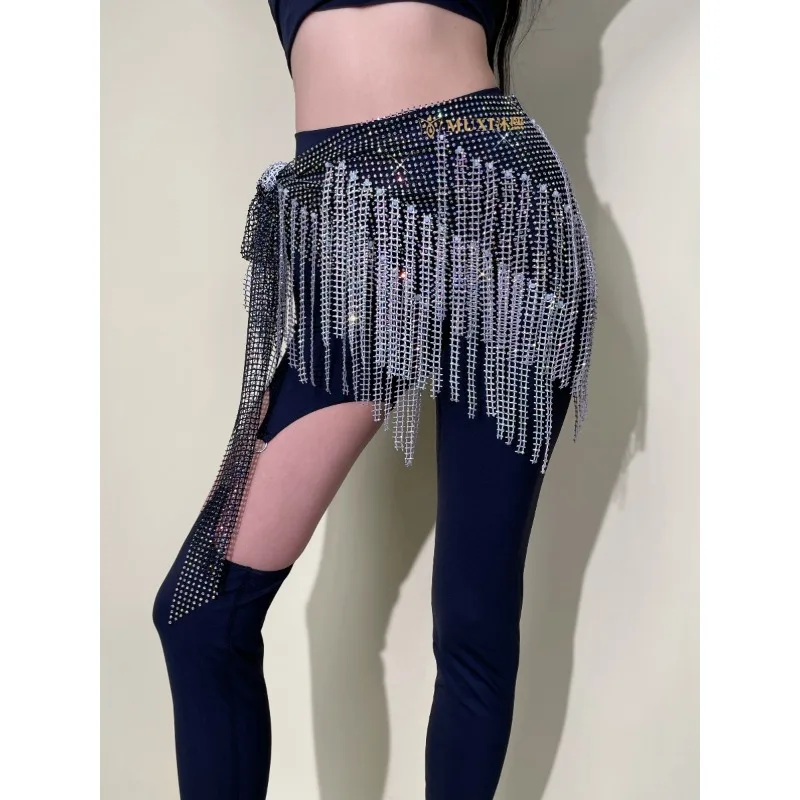 op maat gemaakte kleur geblokkeerde buikdans taille ketting mesh diamant heupsjaal Indiase kleding vrouwen buikdans riem