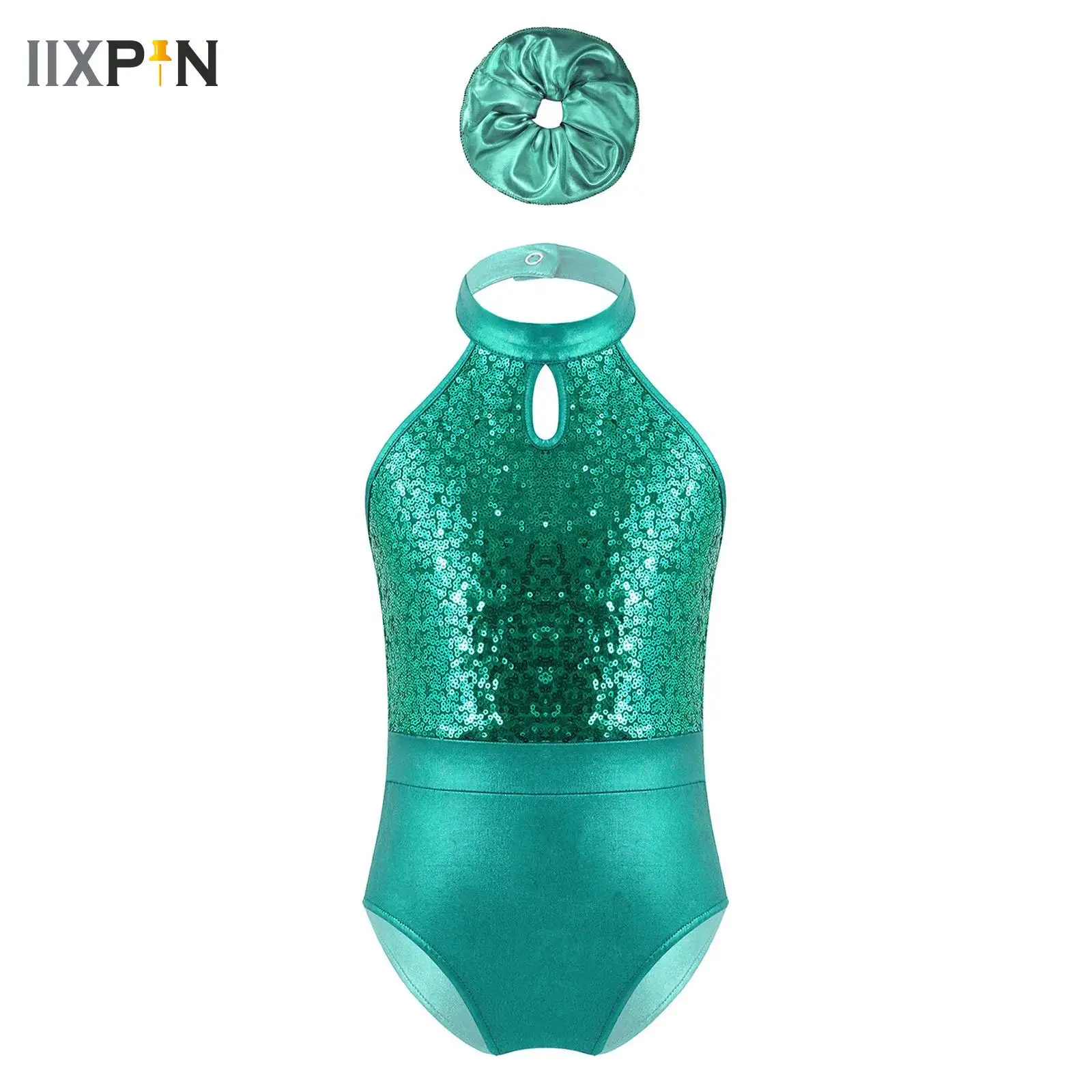 

Kids Girls Halter Shiny Sequins Ballet Dance Shorty Unitard Gymnastics Leotard Stage Modern Jazz Latin Dancing Costumes Outfit