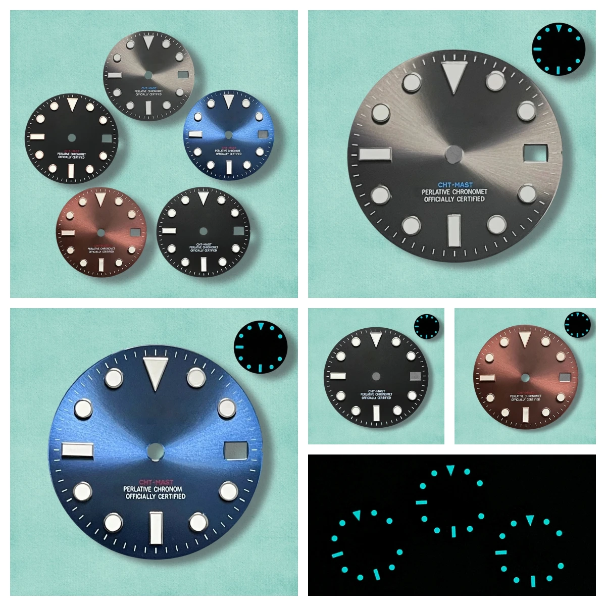 

High Quality 28.5mm S Logo NH35 Dial Sunray Dial Suitable For NH35/NH36/4R/7S Movement Ice Blue Luminous NH35 Accessories