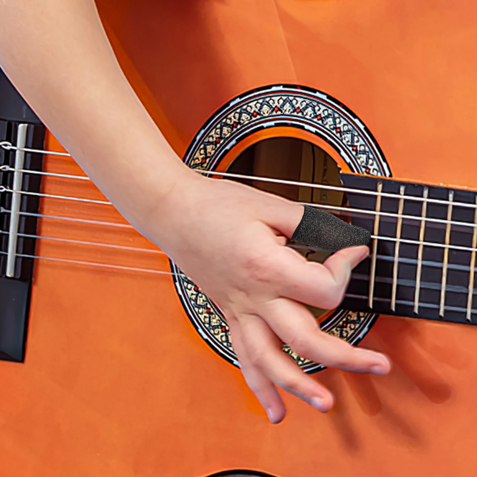 

2pcs Black Fingertip Protectors Fiber Thumb Covers Kids Adults Anti Slip Fit Bass Ukulele Bass Guitar Finger Protectors