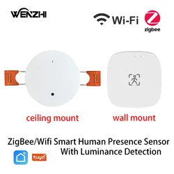 ZigBee-Sensor de movimiento de presencia humana MmWave, Wifi, con detección de luminancia/distancia, 5/110/220V, automatización del hogar, Tuya, Smart Life