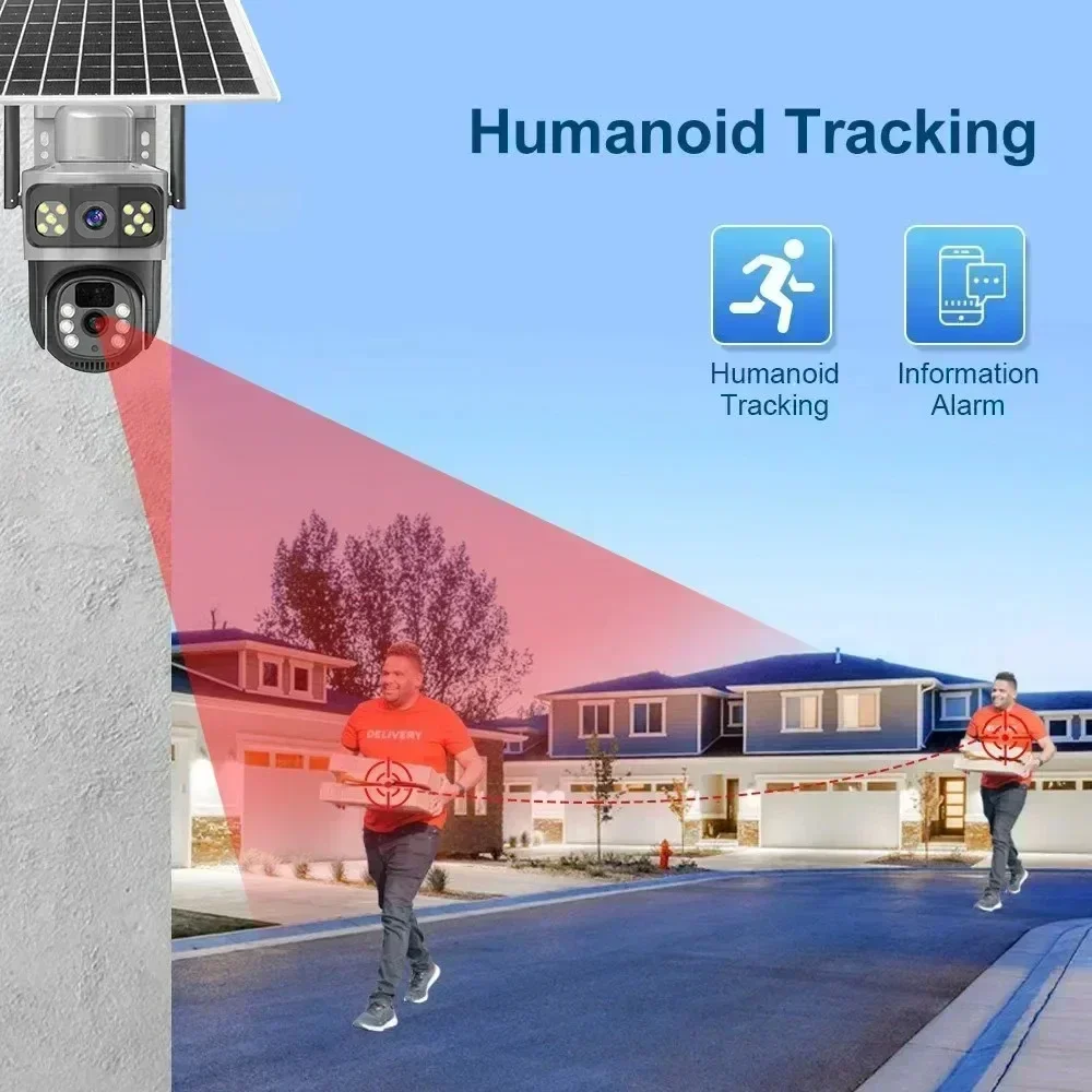 4K 8MP 4G Dual Lens Solar Camera Free 256G Memory Gift Dual Screens Tracking Outdoor WIFI Security CCTV Surveillance IP Camera