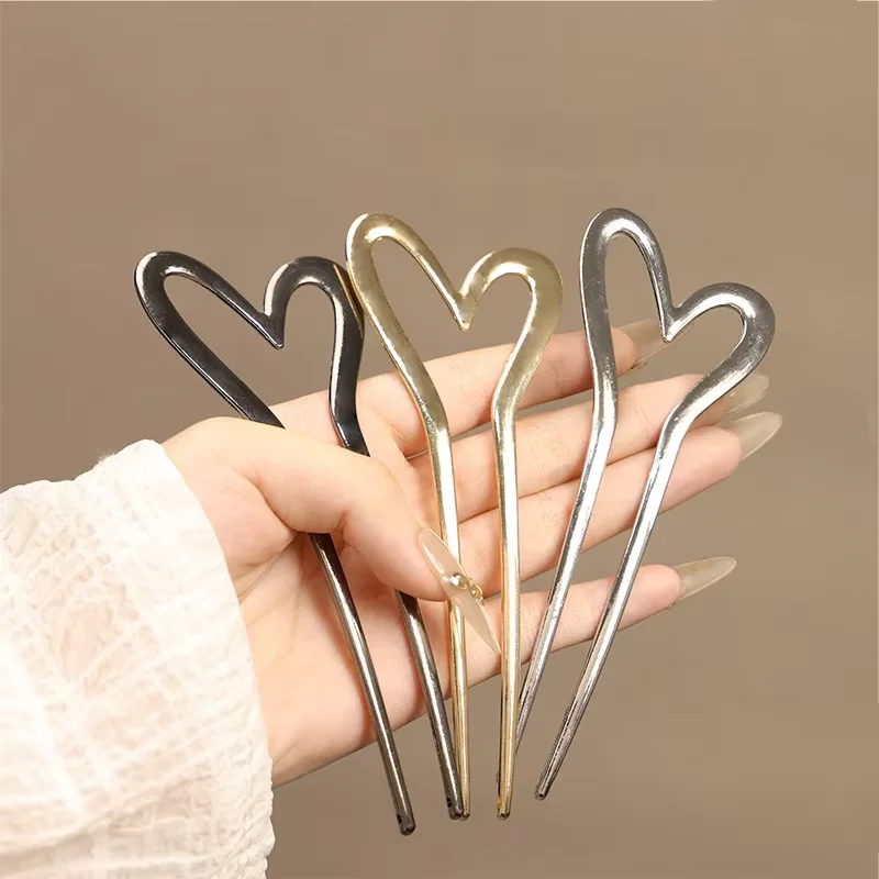 1/2 Stück Französische Vintage Metall Herz U-förmige Haarnadeln Haarstäbchen Haargabel Elegante Frisur Chignon Zubehör für Frauen Mädchen – Detail 10