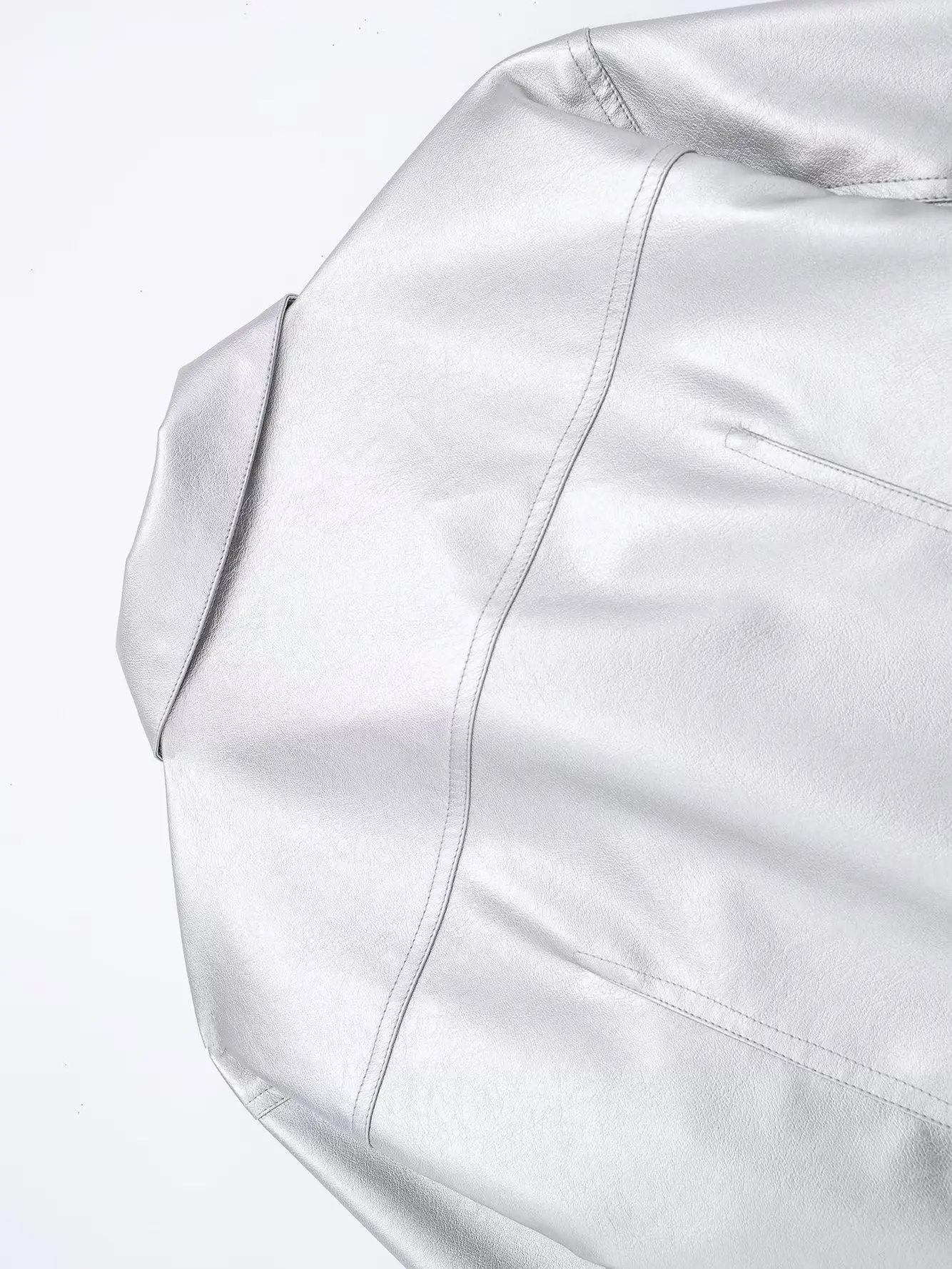 Silver PU Leather Jackets For Women Lapel Collar Fashion Autumn Streetwear Long Sleeve Single Breasted Cropped Jacket Outwear