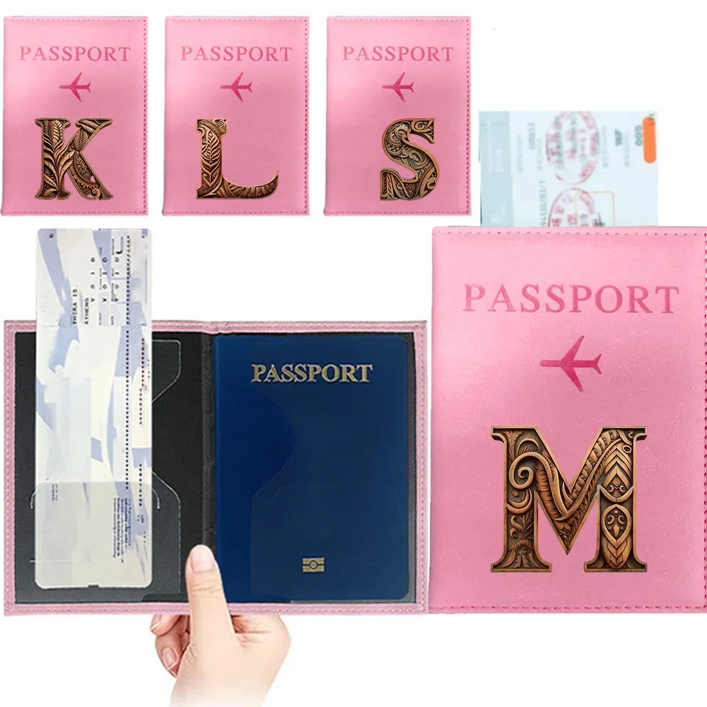 Porta Pasaporte de Cuero PU, Estuche para Pasaporte, Portadocumentos de Viaje, Impresión UV, Serie de Arte en Madera, Cartera para Tarjetas de Identificación para Mujer