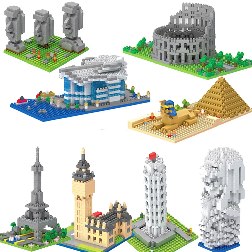 Mini Architecture Blocks Pyramid Model Building Kits Leaning Pisa Eiffel Tower Big Ben Micro Bricks Expert Sets Rome Colosseo