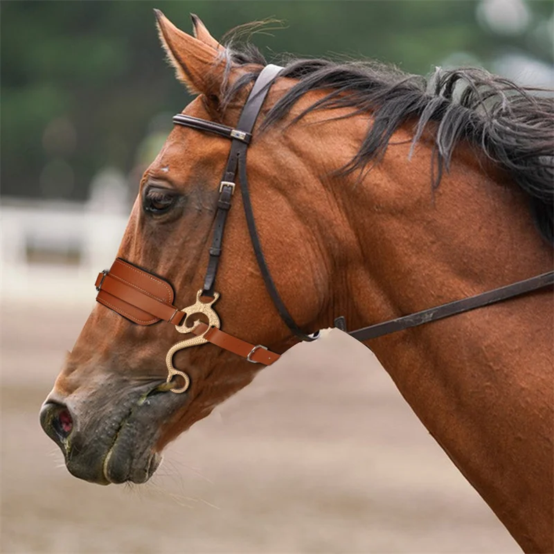 Hackamore Horse Bit Marrón Cuero ajustable Acolchado Nariz Curb Cadena Brida Equipo de equitación
